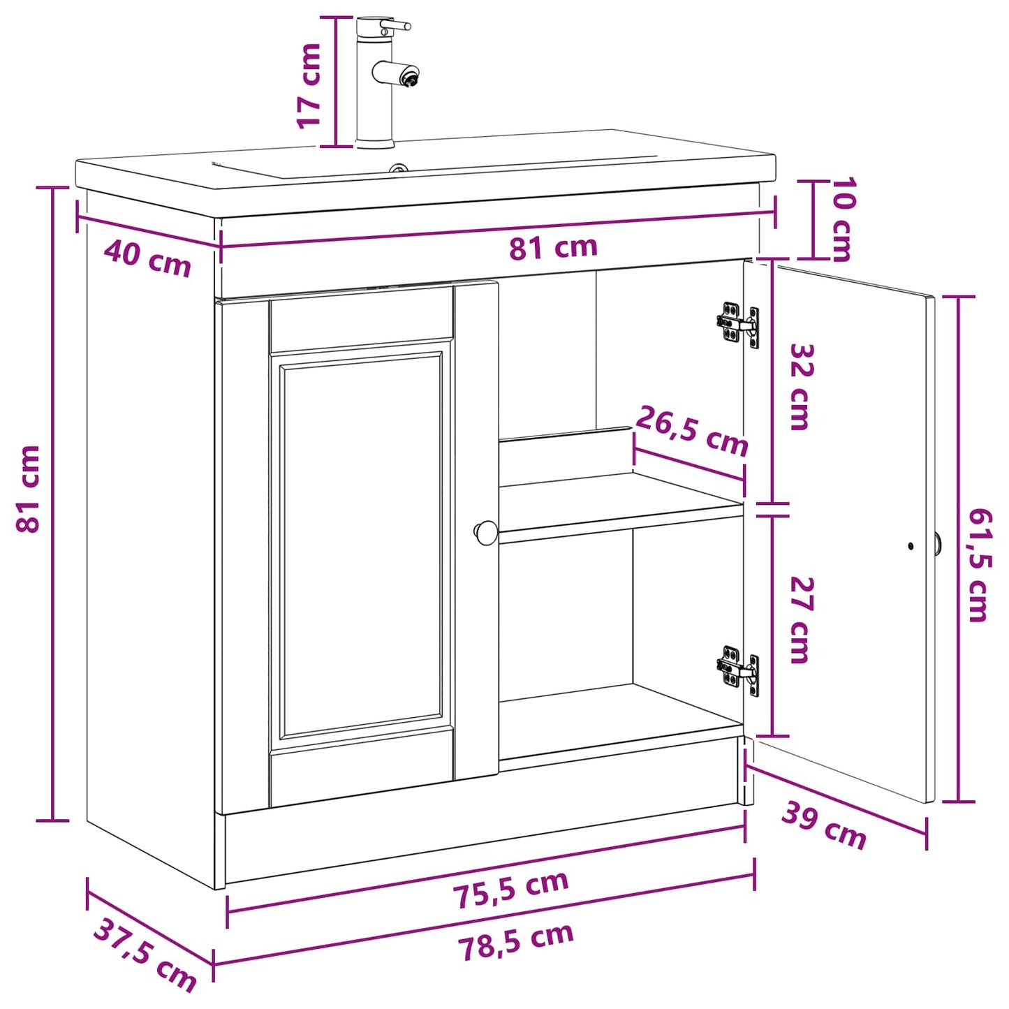 vidaXL Σετ Επίπλων Μπάνιου Παλαιωμένο ξύλο 78,5 x 37,5 x 81 εκ