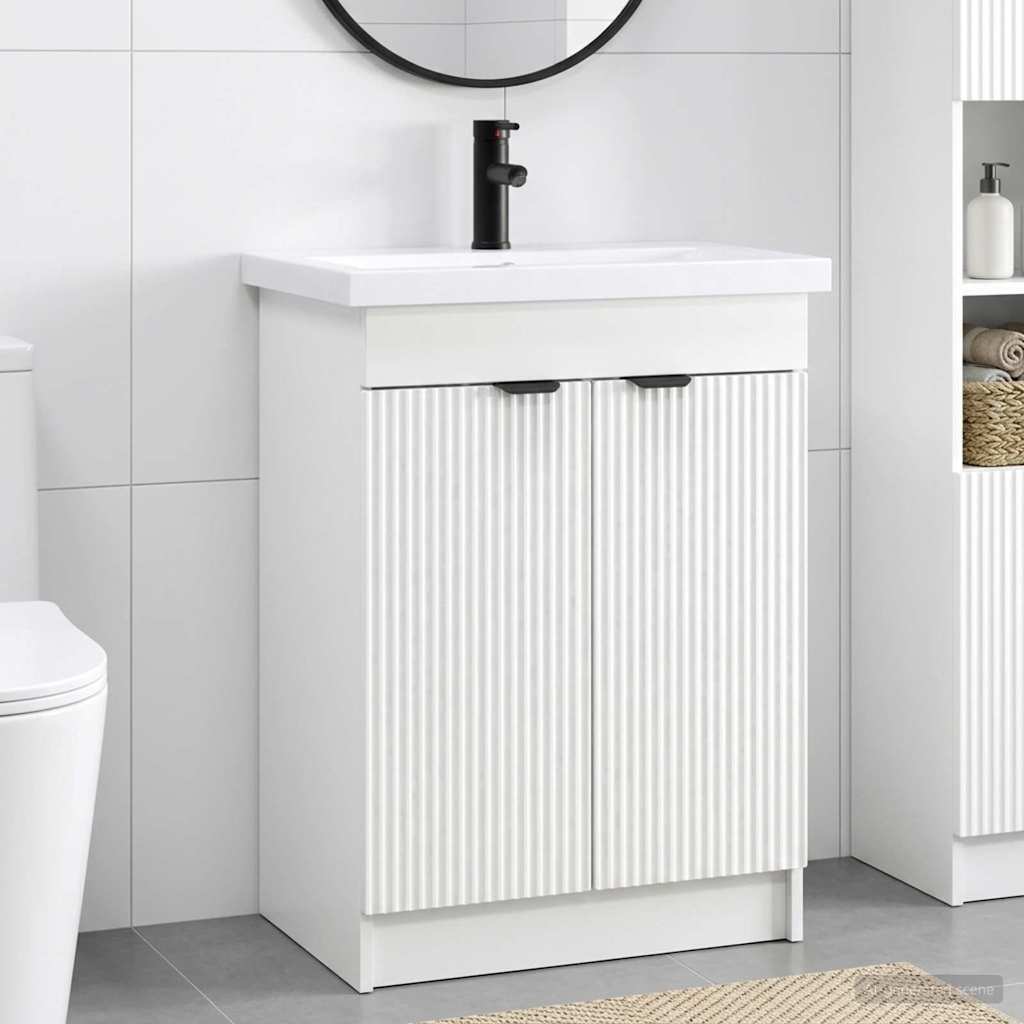 vidaXL Σετ Επίπλων Μπάνιου Λευκό 56 x 37,5 x 81 εκ Επεξεργασμένο Ξύλο
