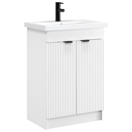vidaXL Σετ Επίπλων Μπάνιου Λευκό 56 x 37,5 x 81 εκ Επεξεργασμένο Ξύλο