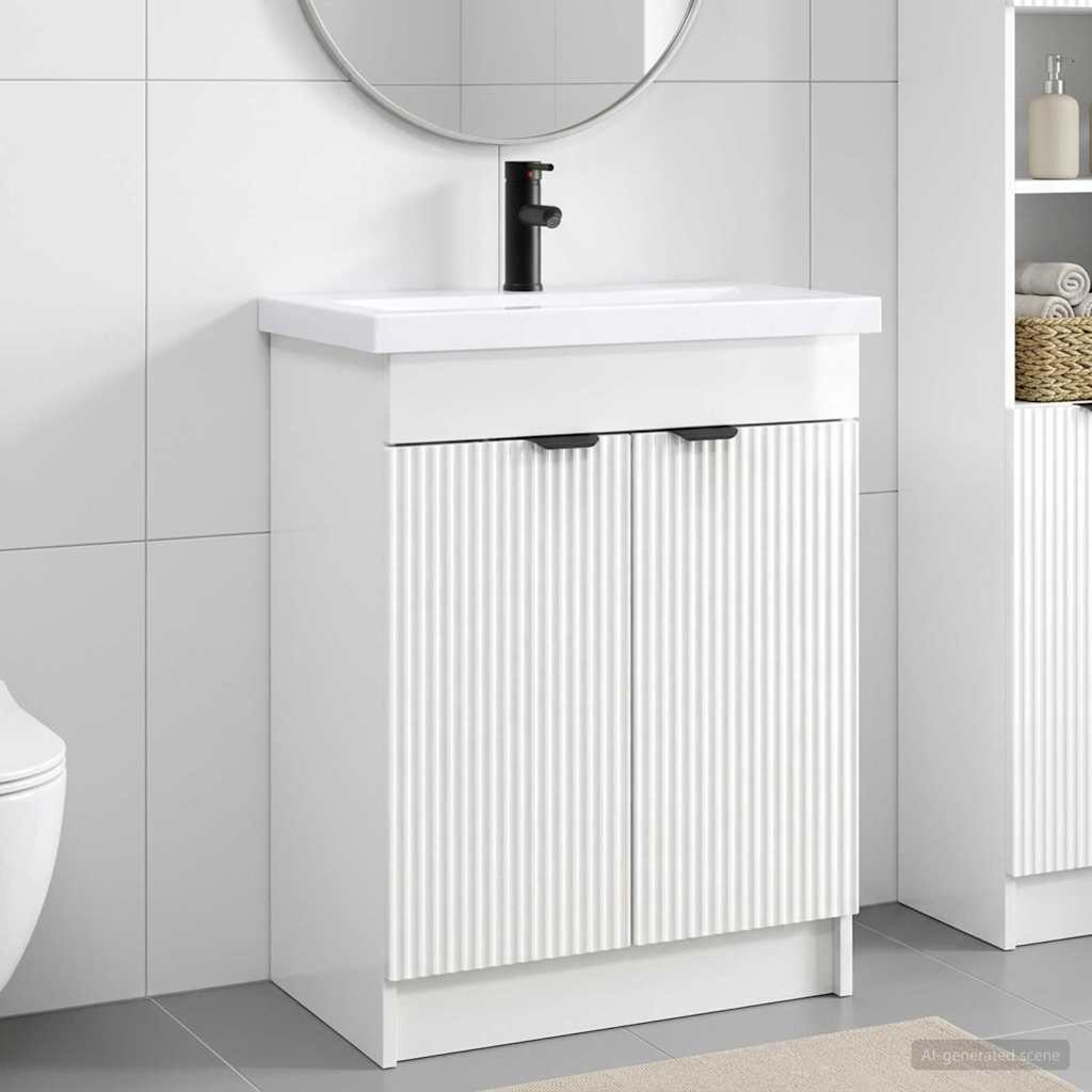 vidaXL Σετ Επίπλων Μπάνιου Γυαλιστερό Λευκό 56 x 37,5 x 81 εκ
