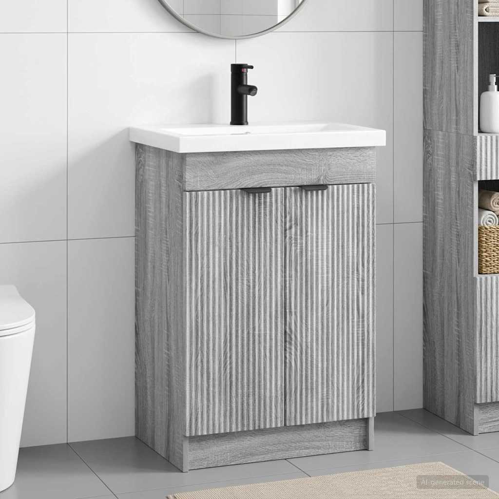 vidaXL Σετ Επίπλων Μπάνιου Γκρι Sonoma 56 x 37,5 x 81 εκ