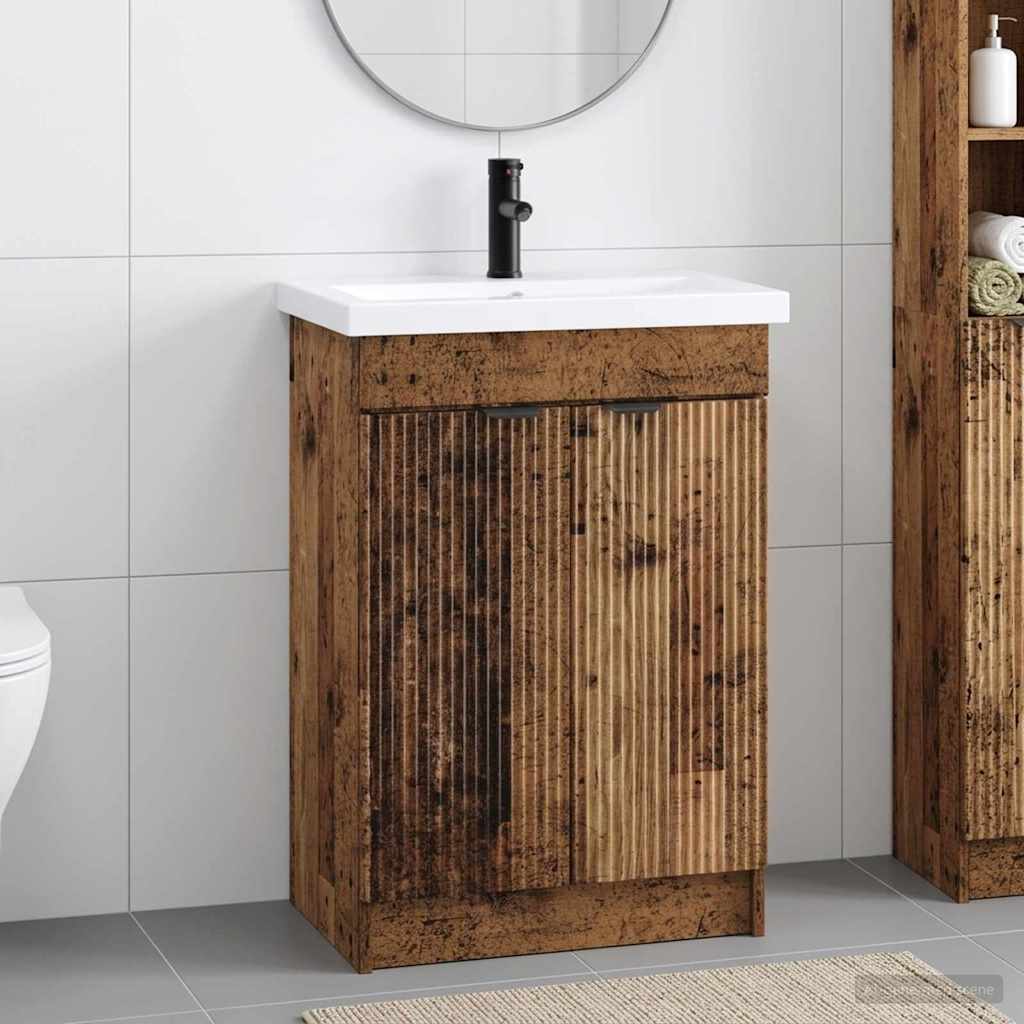vidaXL Σετ Επίπλων Μπάνιου Παλαιωμένο ξύλο 56 x 37,5 x 81 εκ