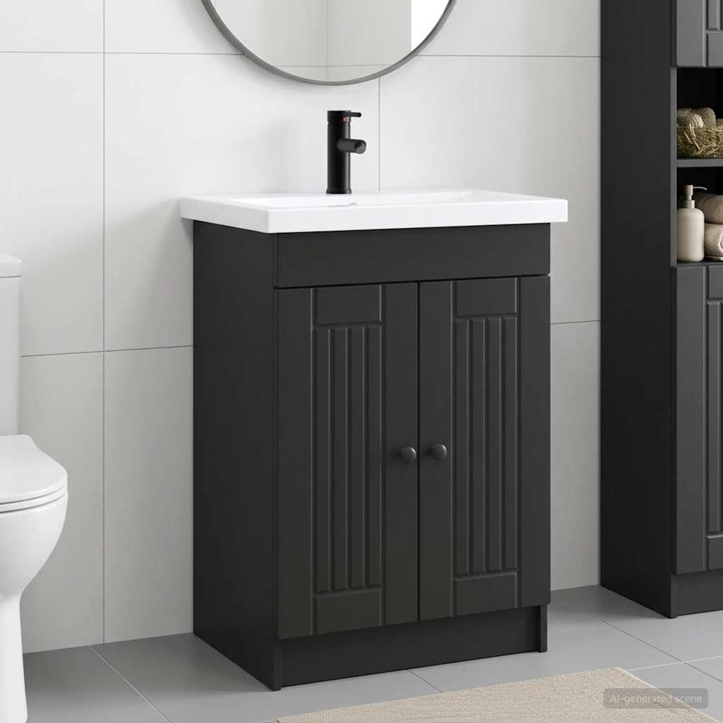 vidaXL Σετ Επίπλων Μπάνιου Μαύρο 56 x 37,5 x 81 εκ Επεξεργασμένο Ξύλο