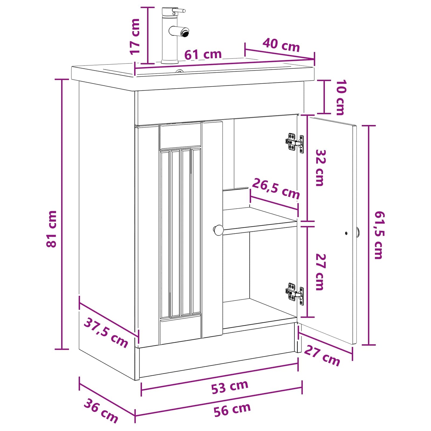 vidaXL Σετ Επίπλων Μπάνιου Γκρι Sonoma 56 x 37,5 x 81 εκ