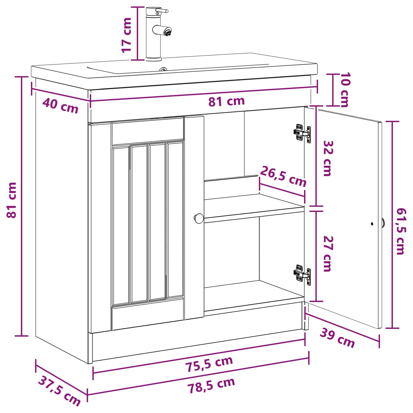 vidaXL Σετ Επίπλων Μπάνιου Μαύρο 78,5 x 37,5 x 81 εκ