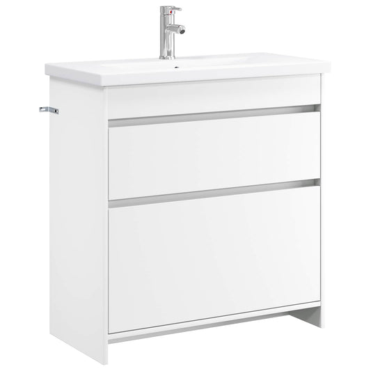 vidaXL Σετ Επίπλων Μπάνιου Λευκό 81 x 40 x 84,5 εκ Επεξεργασμένο Ξύλο