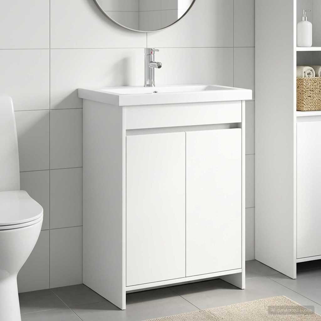 vidaXL Σετ Επίπλων Μπάνιου Λευκό 61 x 40 x 84,5 εκ Επεξεργασμένο Ξύλο