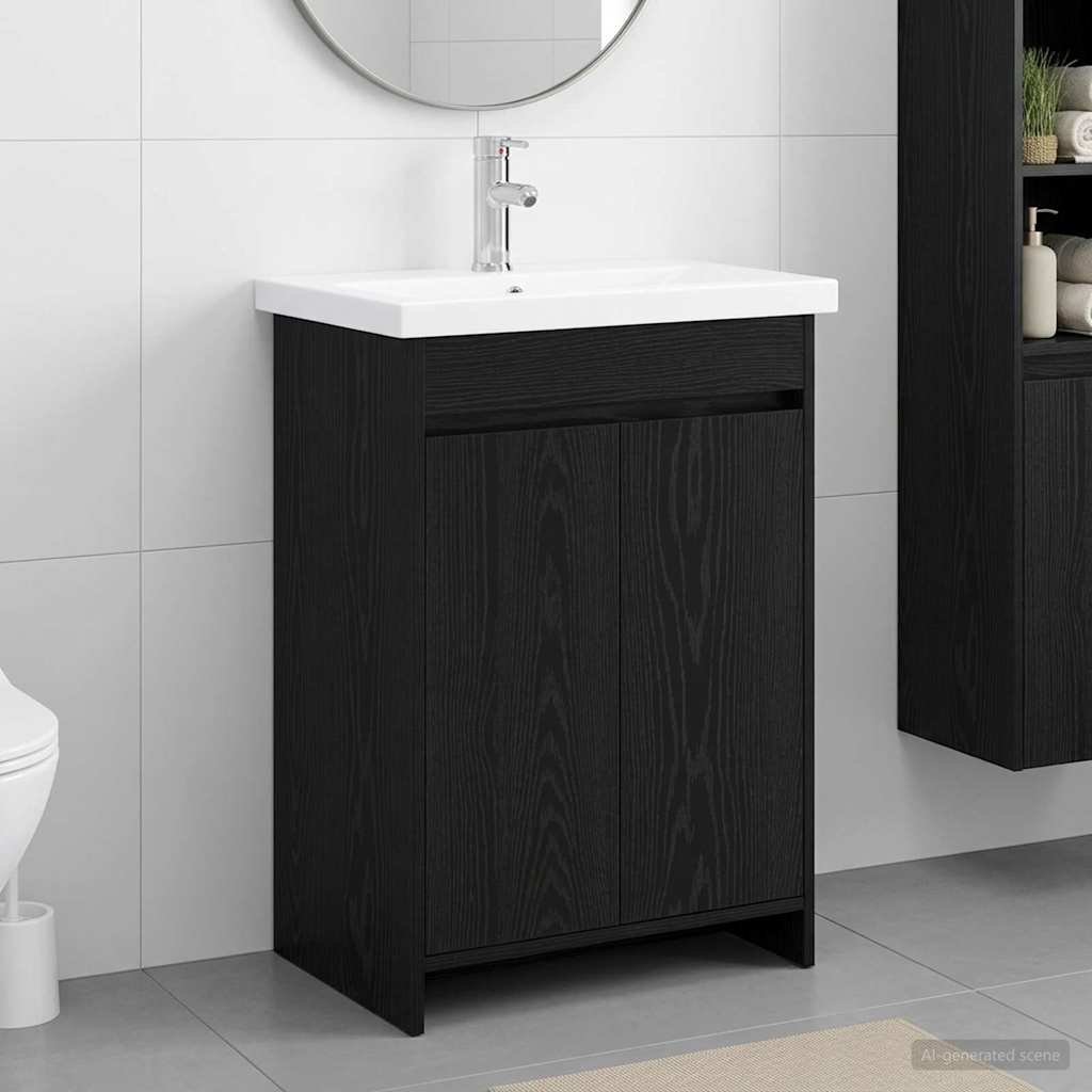 vidaXL Σετ Επίπλων Μπάνιου Μαύρη Δρυς 61 x 40 x 84,5 εκ
