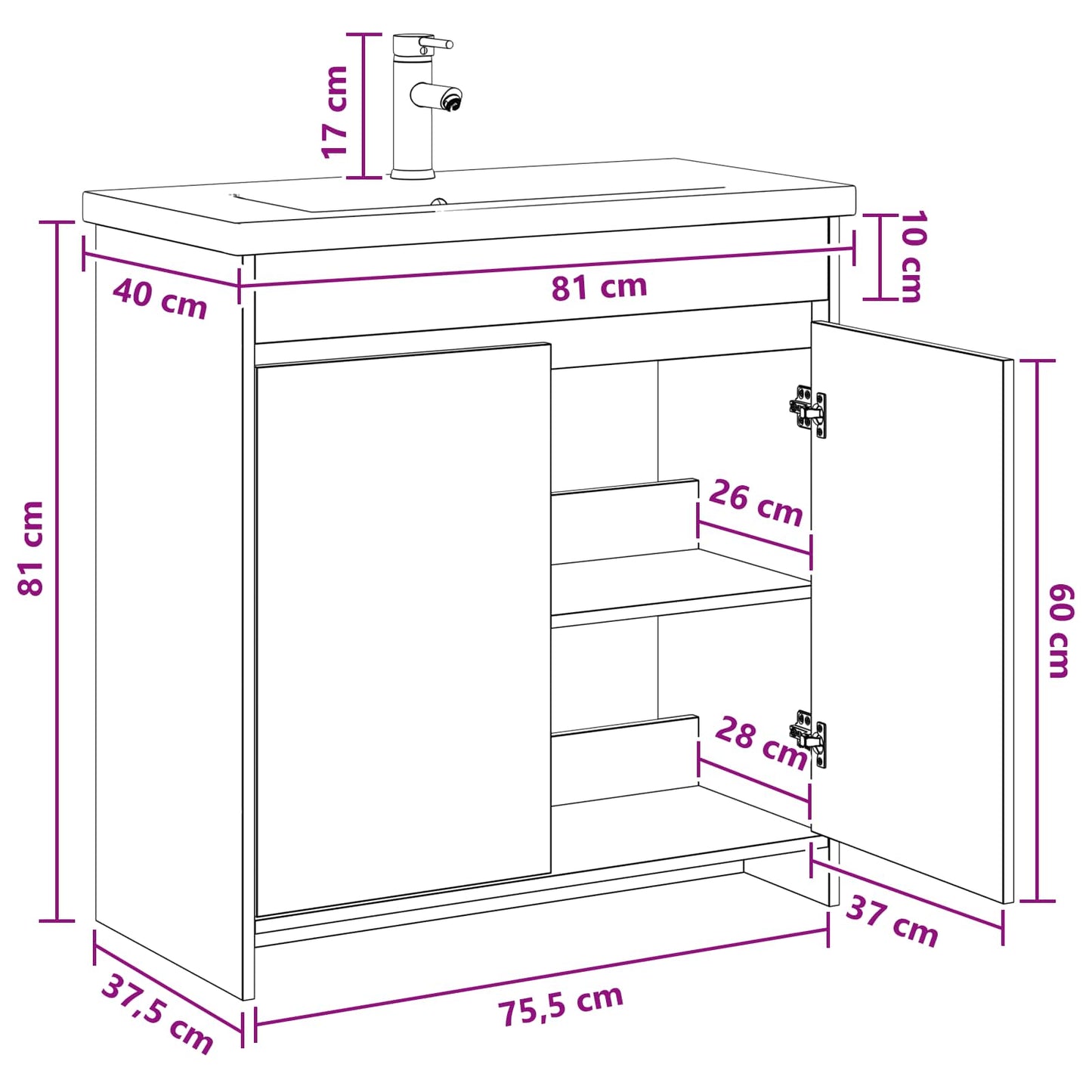 vidaXL Σετ Επίπλων Μπάνιου Παλαιωμένο ξύλο 81 x 40 x 84,5 εκ