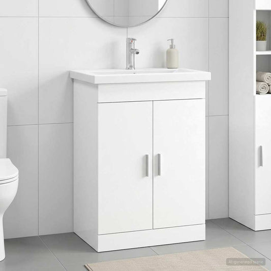 vidaXL Σετ Επίπλων Μπάνιου Λευκό 61 x 40 x 84,5 εκ Επεξεργασμένο Ξύλο