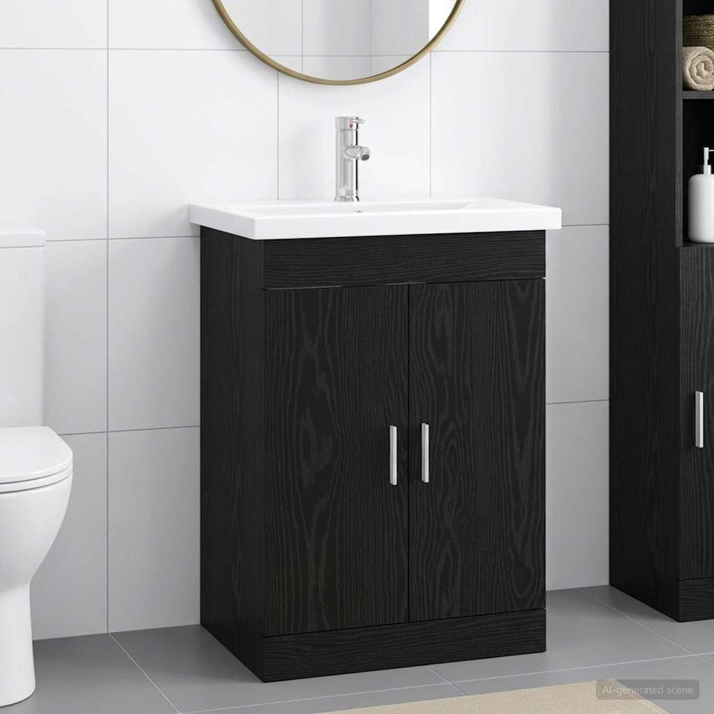 vidaXL Σετ Επίπλων Μπάνιου Μαύρη Δρυς 61 x 40 x 84,5 εκ
