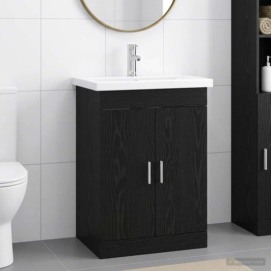 vidaXL Σετ Επίπλων Μπάνιου Μαύρη Δρυς 61 x 40 x 84,5 εκ