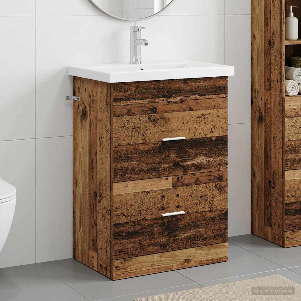vidaXL Σετ Επίπλων Μπάνιου Παλαιωμένο ξύλο 61 x 40 x 84,5 εκ