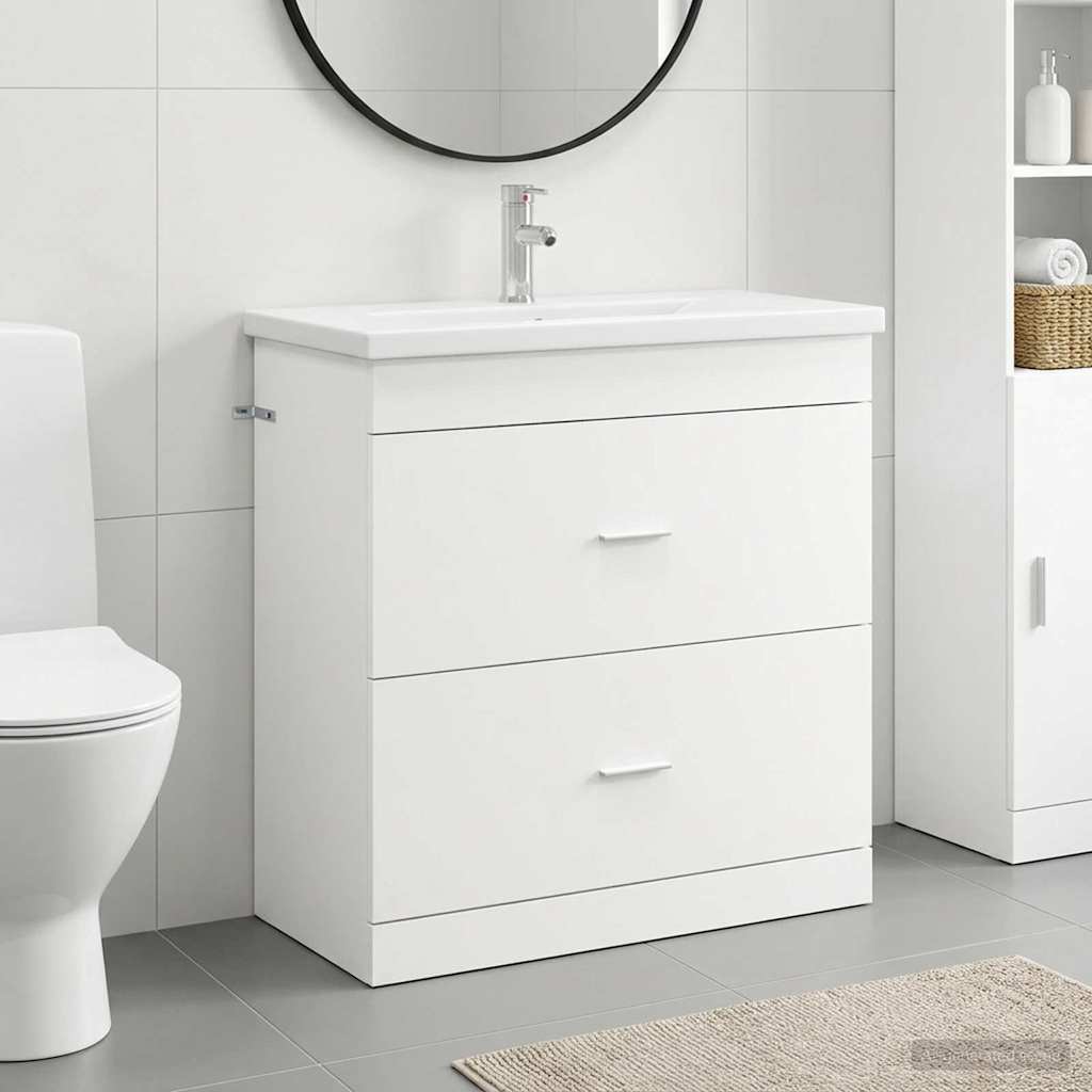 vidaXL Σετ Επίπλων Μπάνιου Λευκό 81 x 40 x 84,5 εκ Επεξεργασμένο Ξύλο