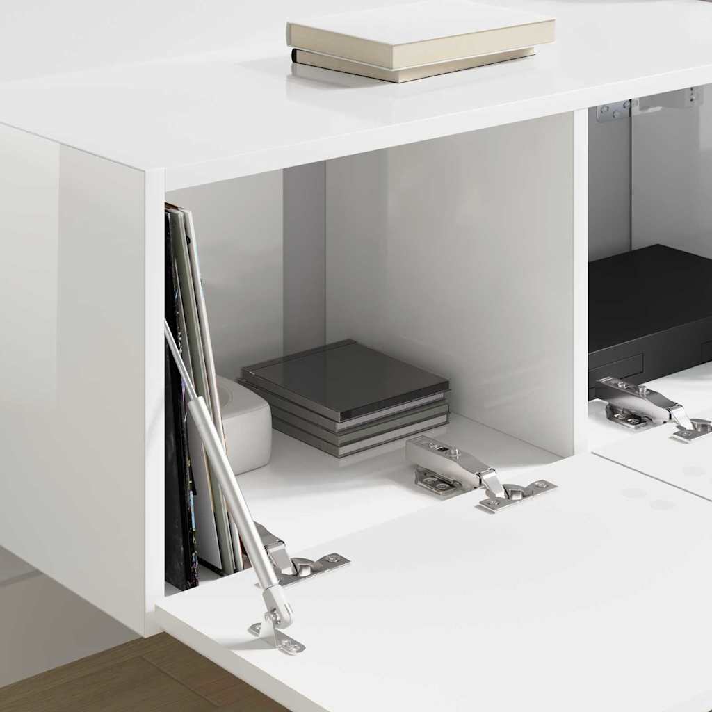 vidaXL Ντουλάπι Τηλεόρασης Τοίχου Επιτοίχιο 2 pcs Λαμπερό Λευκό