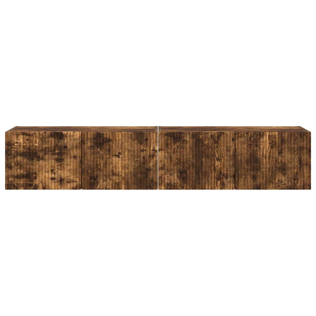 vidaXL Ντουλάπι Τηλεόρασης Τοίχου Επιτοίχιο 2 pcs Καπνιστό Δρύς