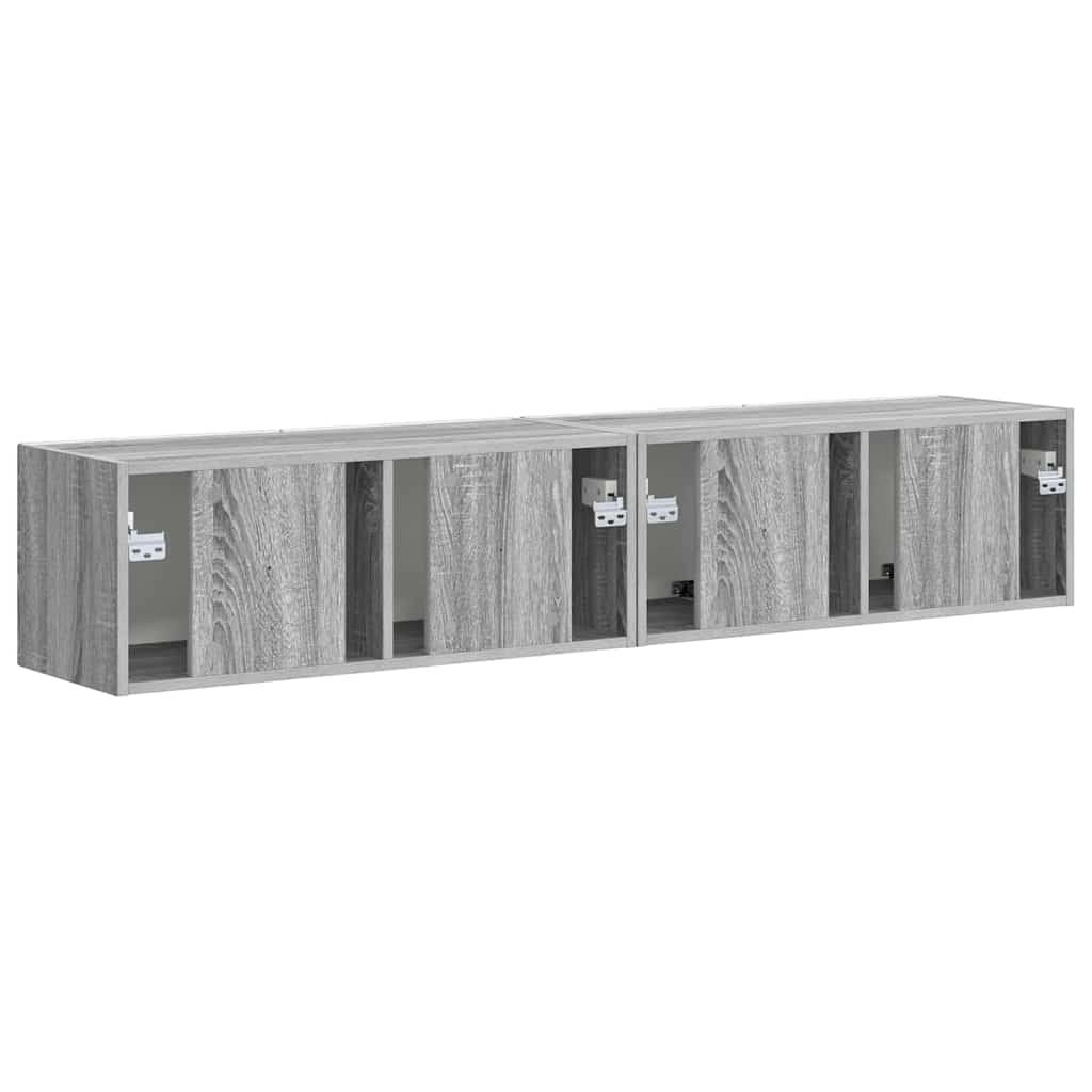 vidaXL Ντουλάπι Τηλεόρασης Τοίχου Επιτοίχιο 2 pcs Γκρίζο Σονομα