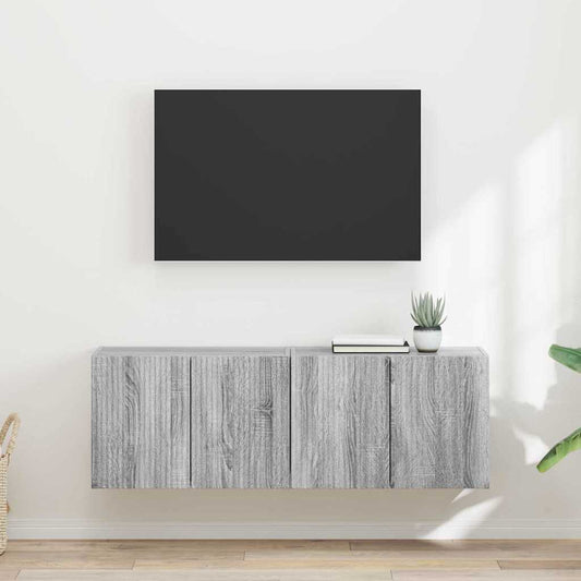 vidaXL Ντουλάπι Τηλεόρασης Τοίχου Επιτοίχιο 2 pcs Γκρίζο Σονομα