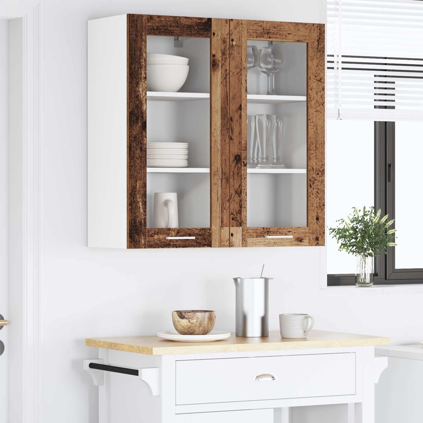 vidaXL Κρεμαστό ντουλάπι με πόρτα 2 pcs Παλιό ξύλο 40 x 31 x 80 εκ.