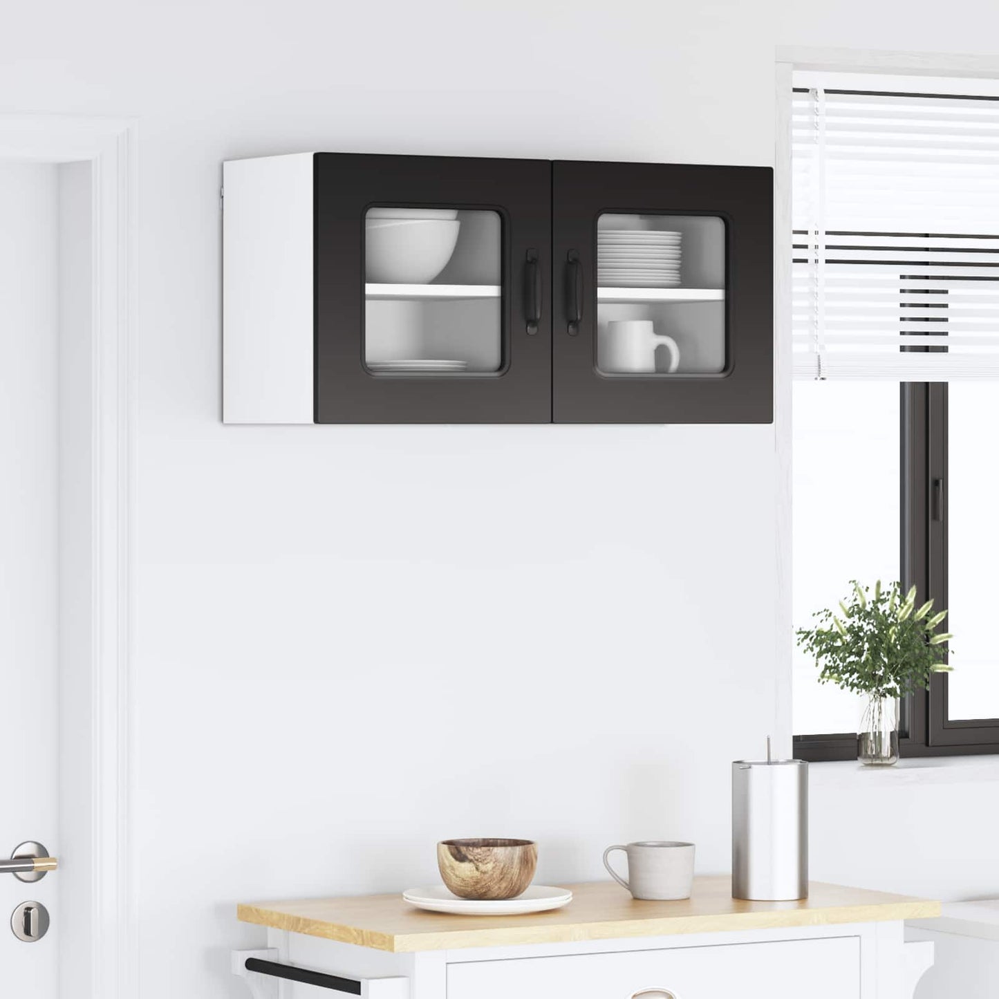 vidaXL Κρεμαστό ντουλάπι κουζίνας με ράφι 2 pcs Μαύρο 40 x 31 x 40 εκ.