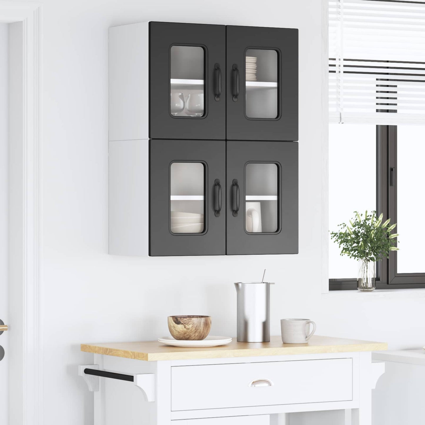 vidaXL Κρεμαστό ντουλάπι κουζίνας με ράφι 2 pcs Μαύρο 60 x 31 x 40 εκ