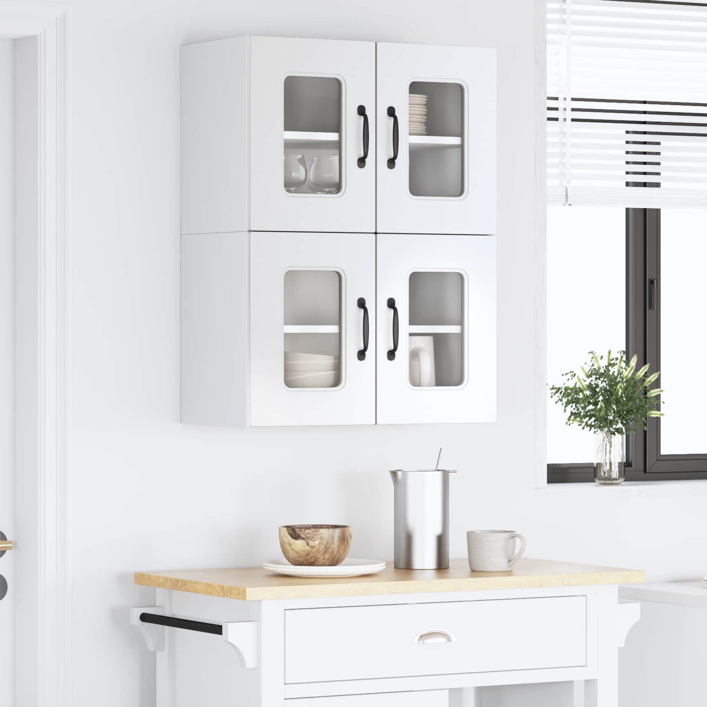 vidaXL Κρεμαστό ντουλάπι κουζίνας με ράφι 2 pcs Υψηλής γυαλάδας λευκό