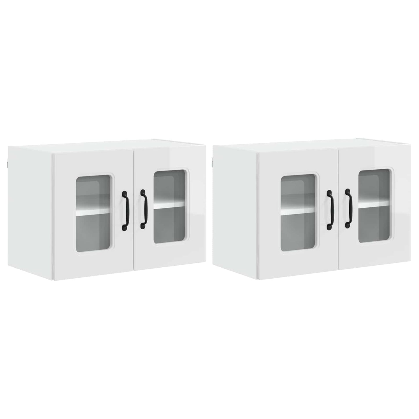 vidaXL Κρεμαστό ντουλάπι κουζίνας με ράφι 2 pcs Υψηλής γυαλάδας λευκό
