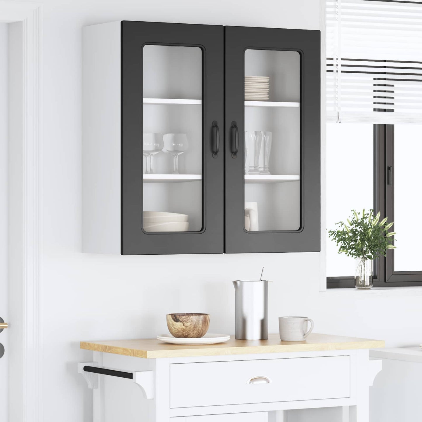 vidaXL Κρεμαστό ντουλάπι κουζίνας με ράφι 2 pcs Μαύρο 40 x 31 x 80 εκ.