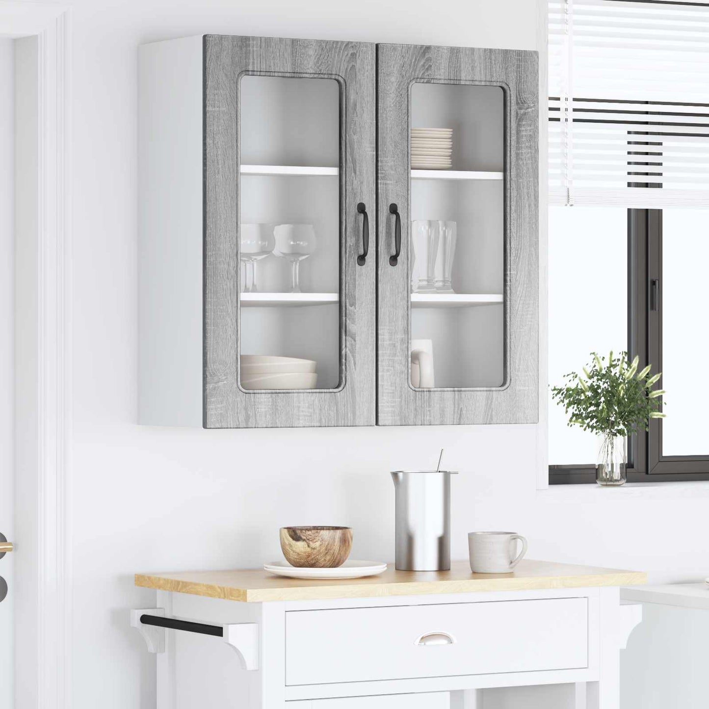 vidaXL Κρεμαστό ντουλάπι κουζίνας 2 pcs Γκρίζο Σονομα 40 x 31 x 80 εκ.