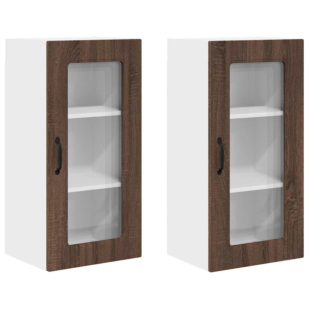 vidaXL Κρεμαστό ντουλάπι κουζίνας 2 pcs Καφέ δρυς 40 x 31 x 80 εκ.