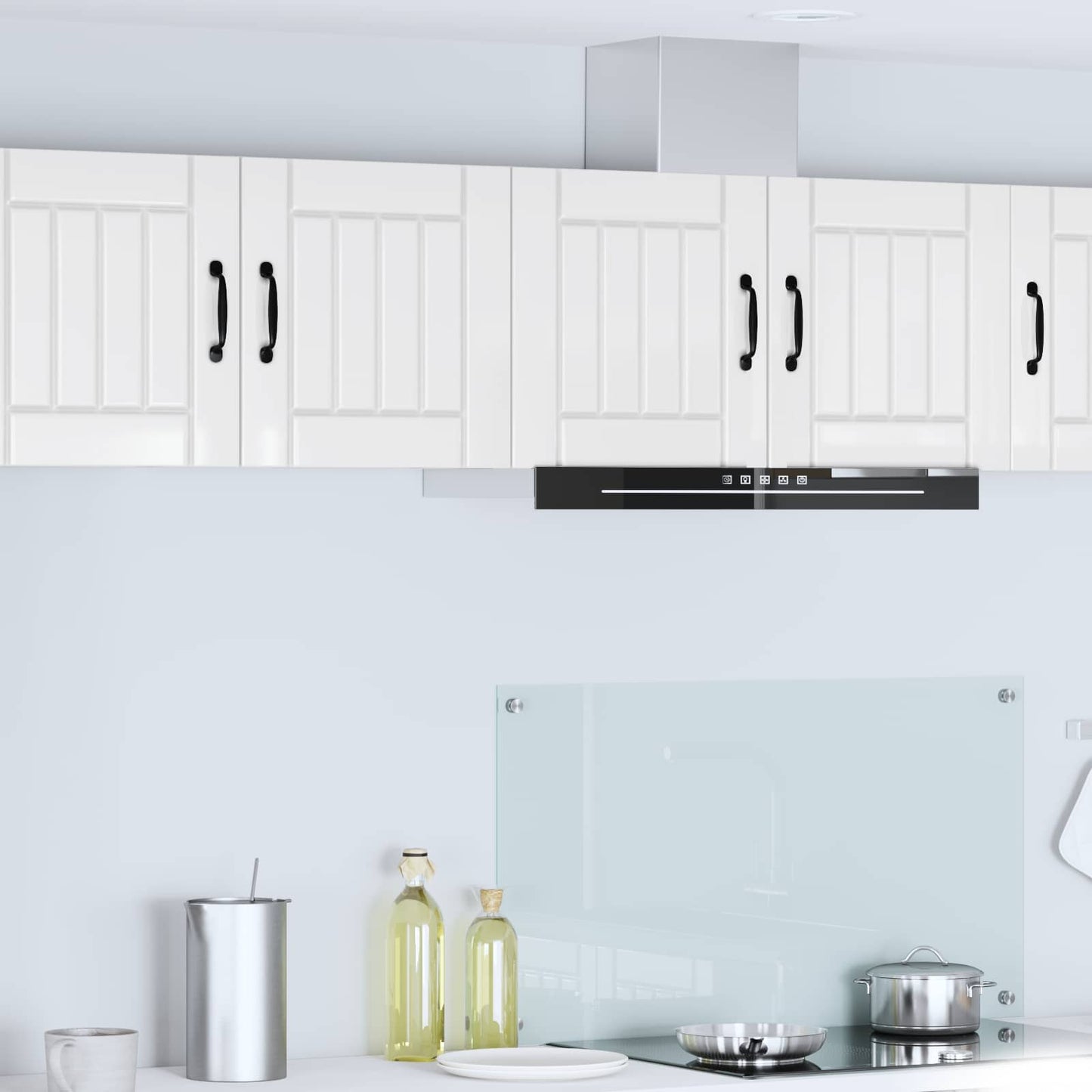 vidaXL Κρεμαστό ντουλάπι κουζίνας με ράφι 2 pcs Υψηλής γυαλάδας λευκό