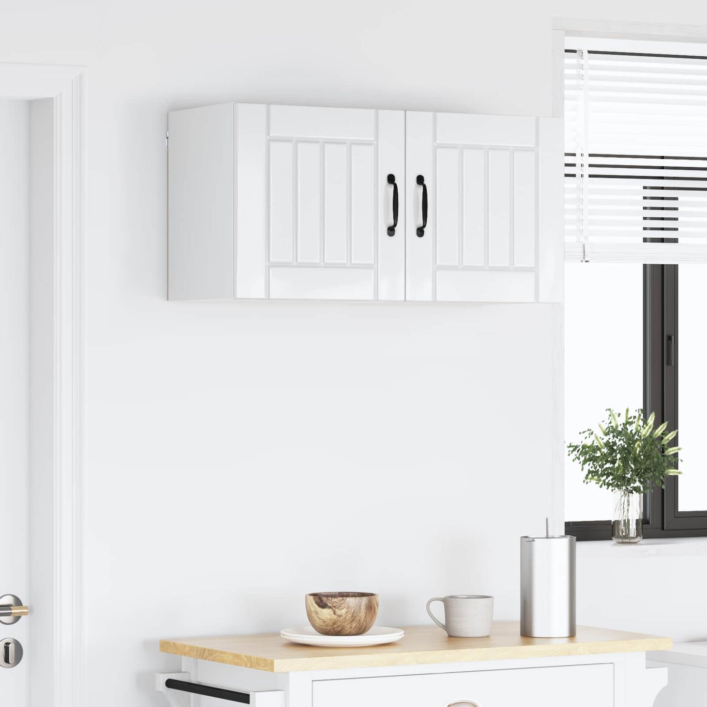 vidaXL Κρεμαστό ντουλάπι κουζίνας με ράφι 2 pcs Υψηλής γυαλάδας λευκό