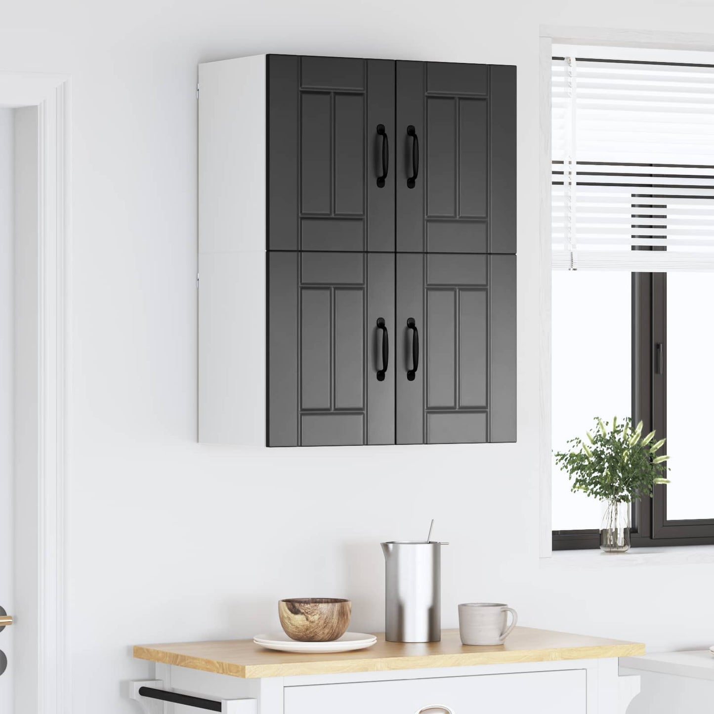 vidaXL Κρεμαστό ντουλάπι κουζίνας με ράφι 2 pcs Μαύρο 60 x 31 x 40 εκ
