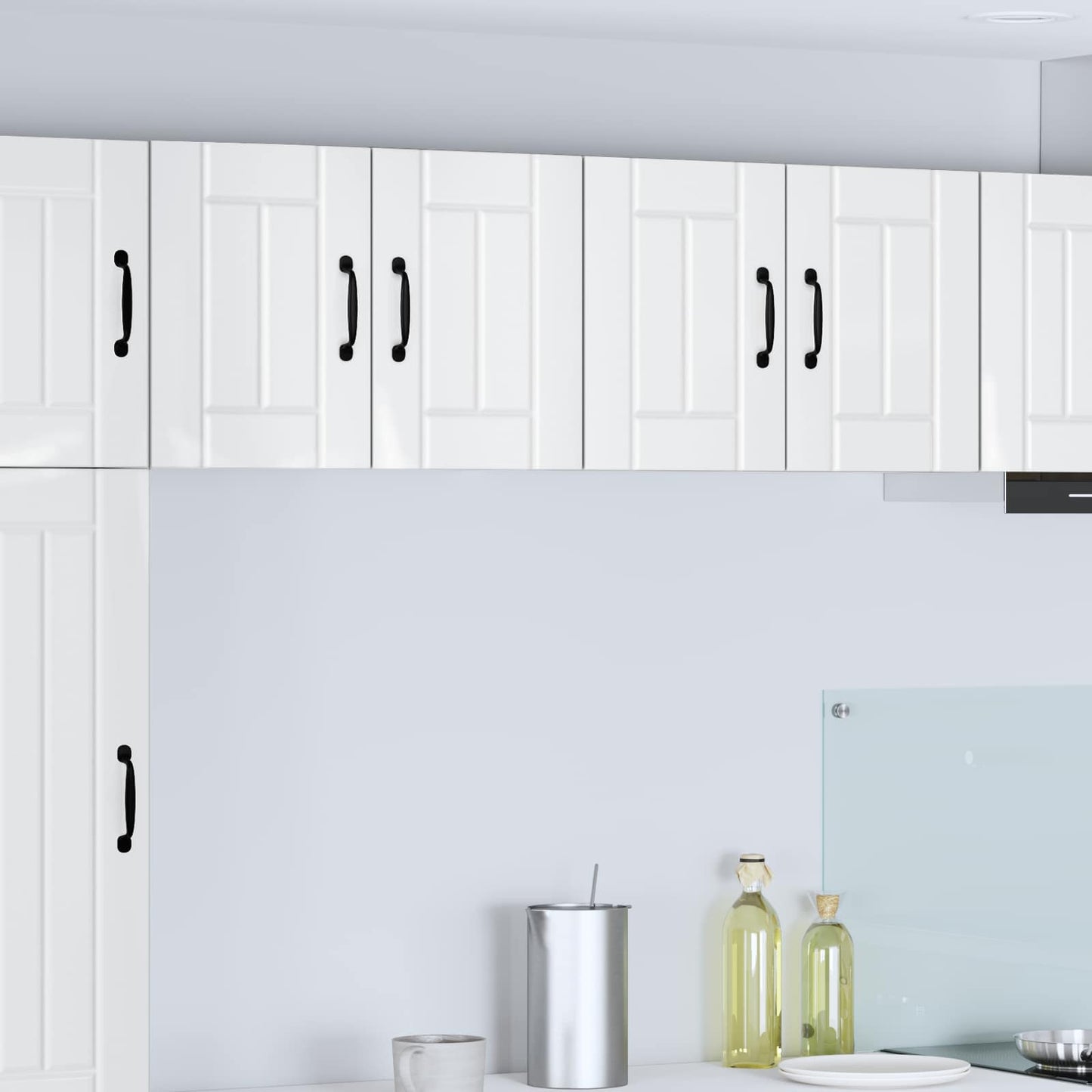 vidaXL Κρεμαστό ντουλάπι κουζίνας με ράφι 2 pcs Γυαλιστερό λευκό