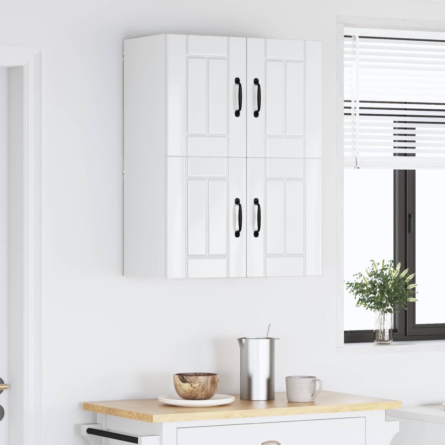 vidaXL Κρεμαστό ντουλάπι κουζίνας με ράφι 2 pcs Γυαλιστερό λευκό