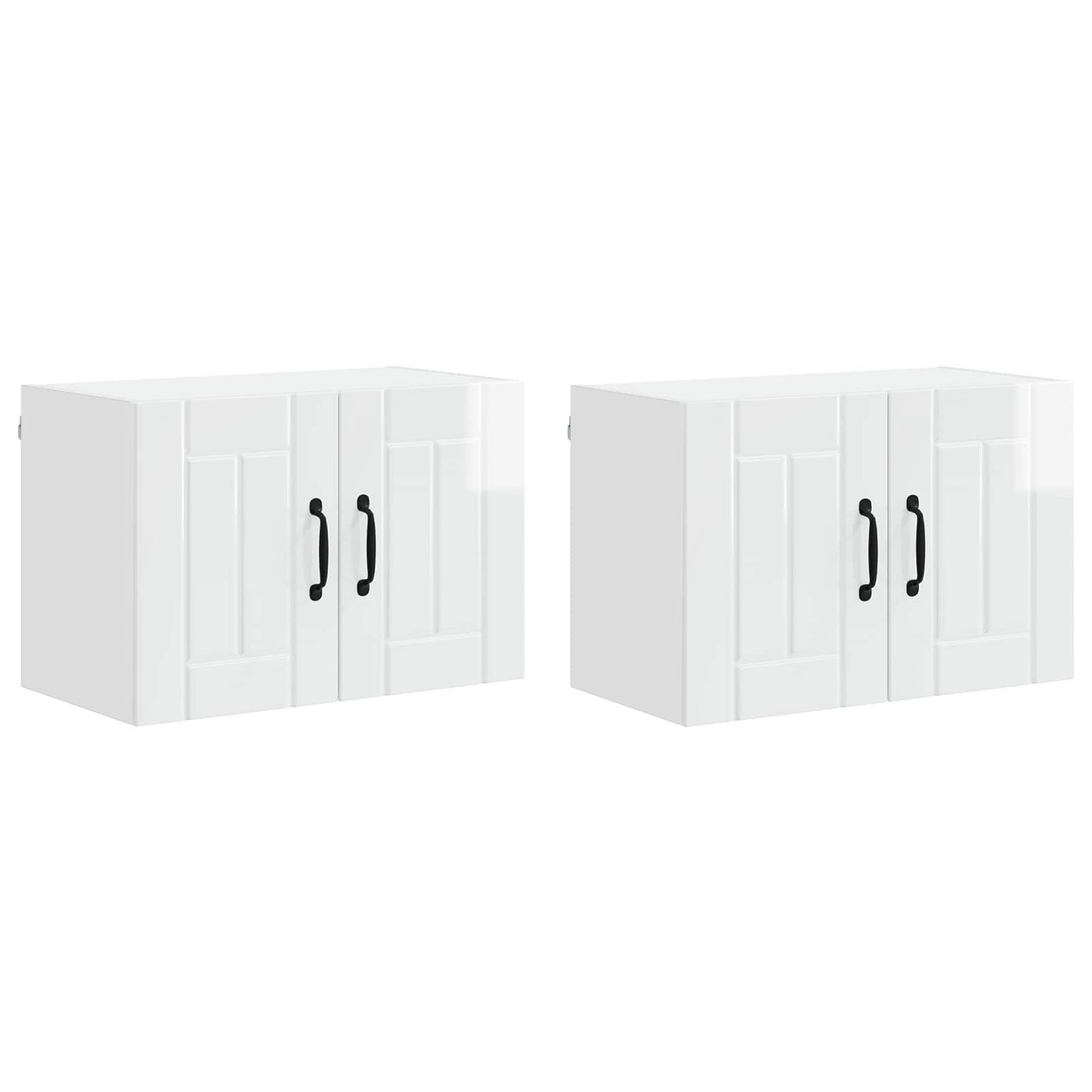 vidaXL Κρεμαστό ντουλάπι κουζίνας με ράφι 2 pcs Γυαλιστερό λευκό