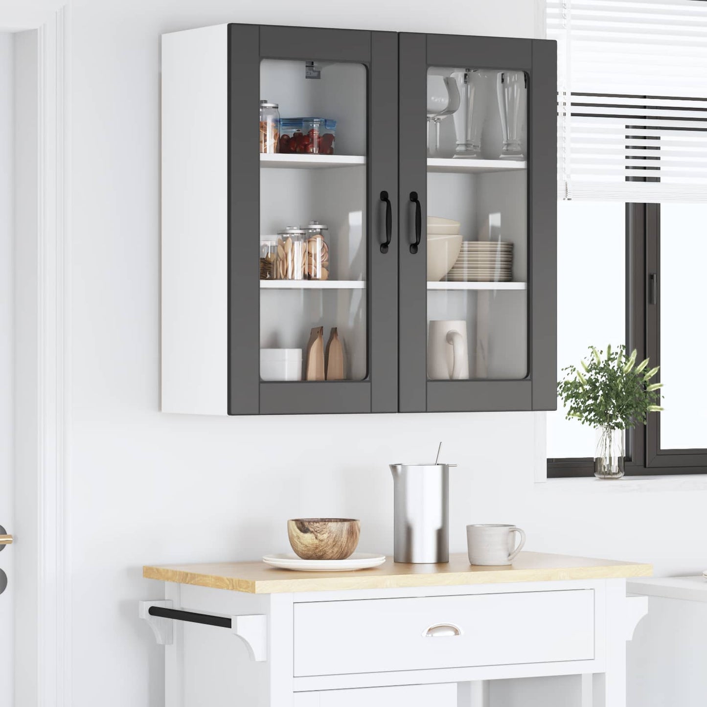 vidaXL Κρεμαστό ντουλάπι κουζίνας με ράφι 2 pcs Μαύρο 40 x 31 x 80 εκ.