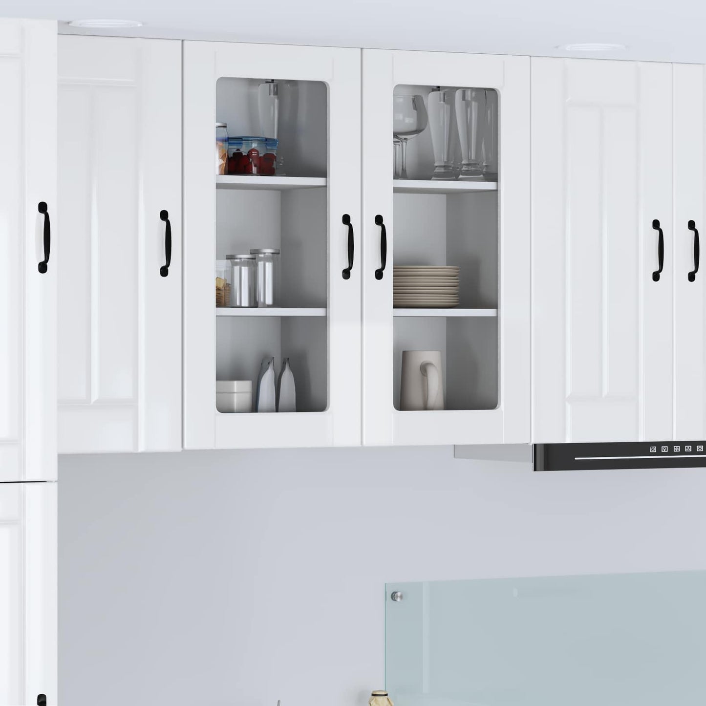 vidaXL Κρεμαστό ντουλάπι κουζίνας με ράφι 2 pcs Υψηλής γυαλάδας λευκό