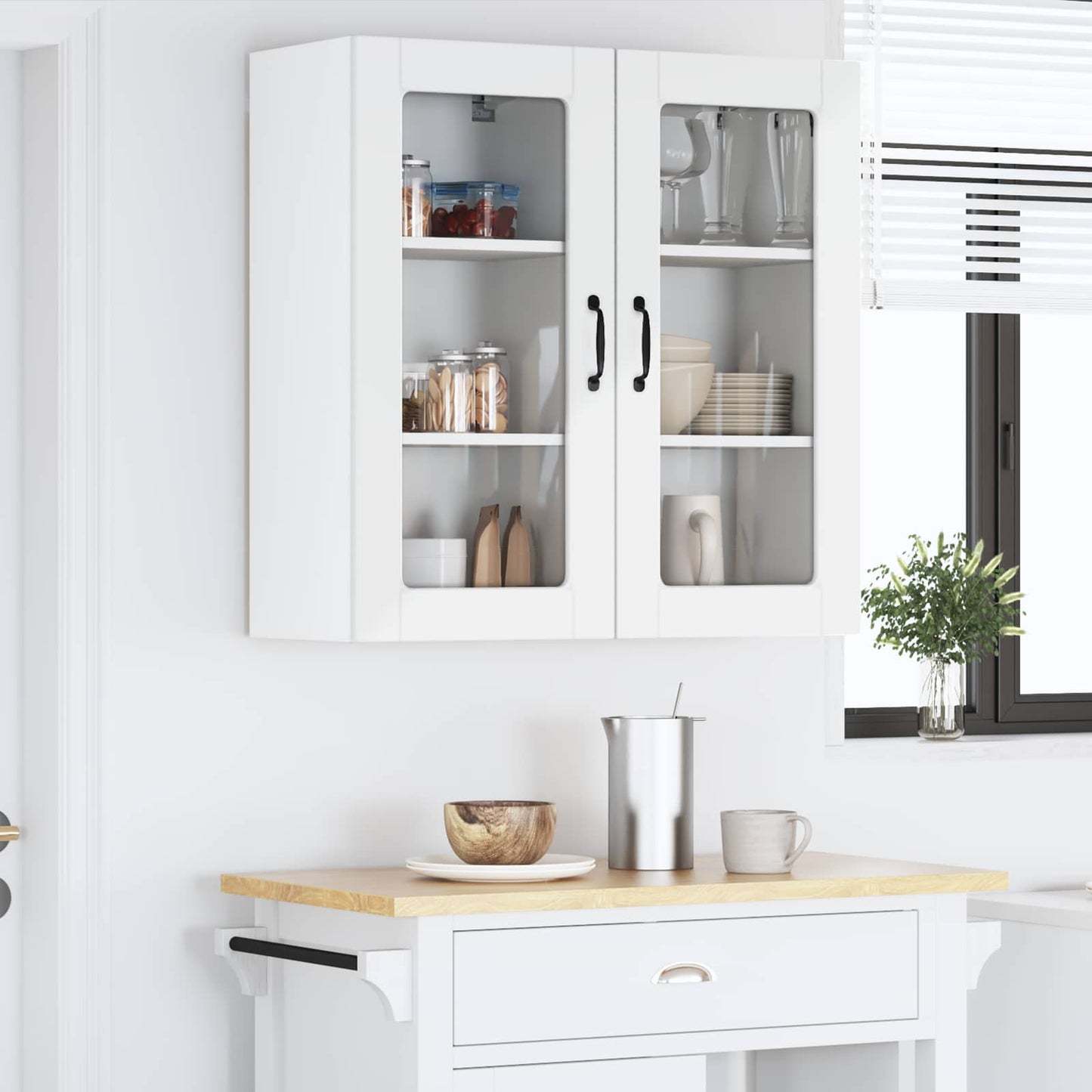 vidaXL Κρεμαστό ντουλάπι κουζίνας με ράφι 2 pcs Υψηλής γυαλάδας λευκό