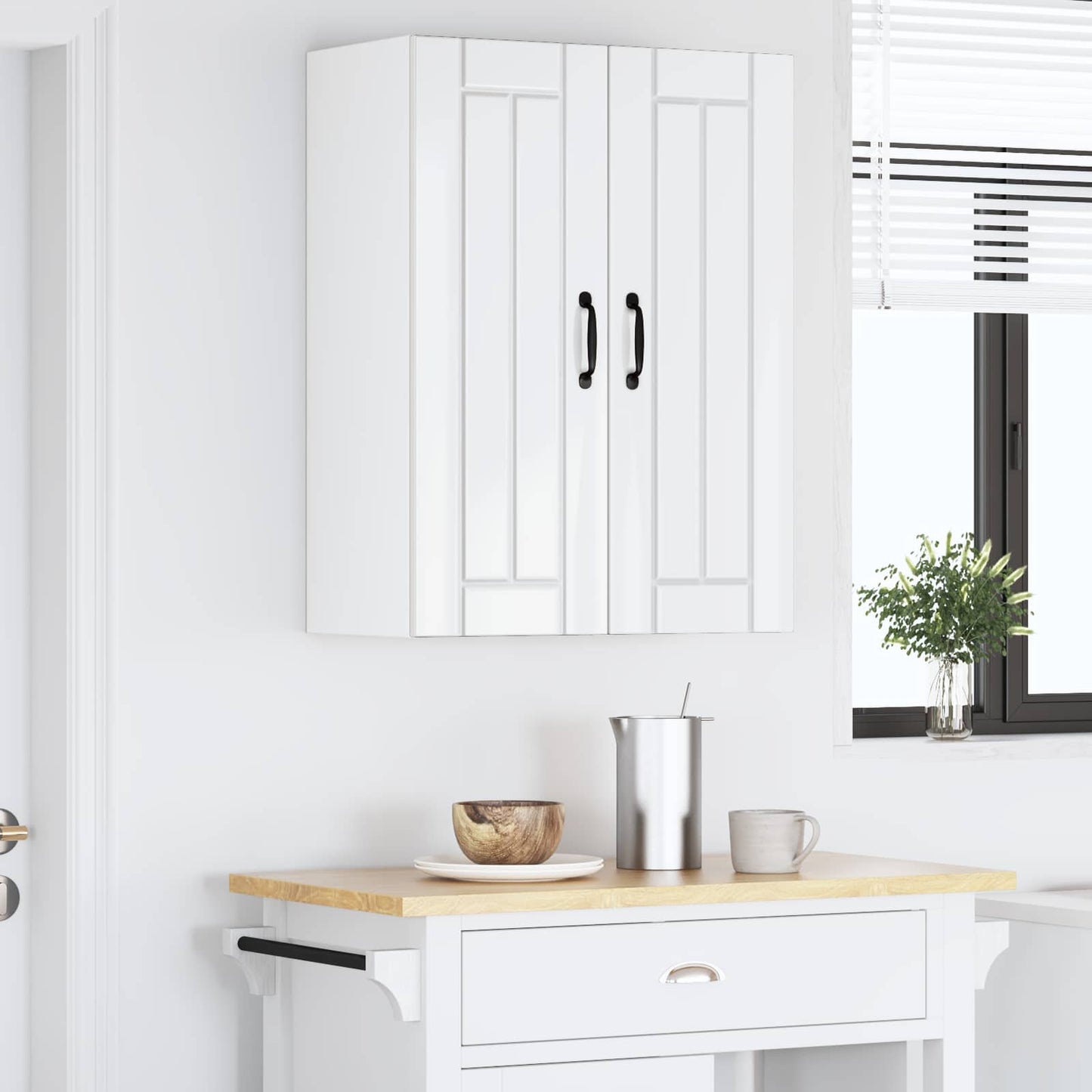 vidaXL Κρεμαστό ντουλάπι κουζίνας με ράφι 2 pcs Υψηλής γυαλάδας λευκό