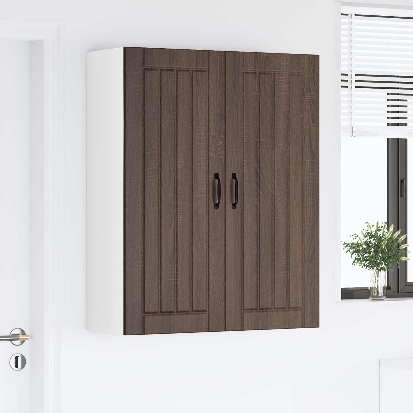 vidaXL Κρεμαστό ντουλάπι κουζίνας με πόρτα Καφέ δρυς 80 x 31 x 100 εκ.