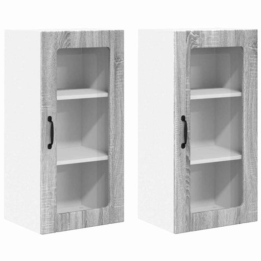 vidaXL Κρεμαστό ντουλάπι κουζίνας 2 pcs Γκρίζο Σονομα 40 x 31 x 80 εκ.