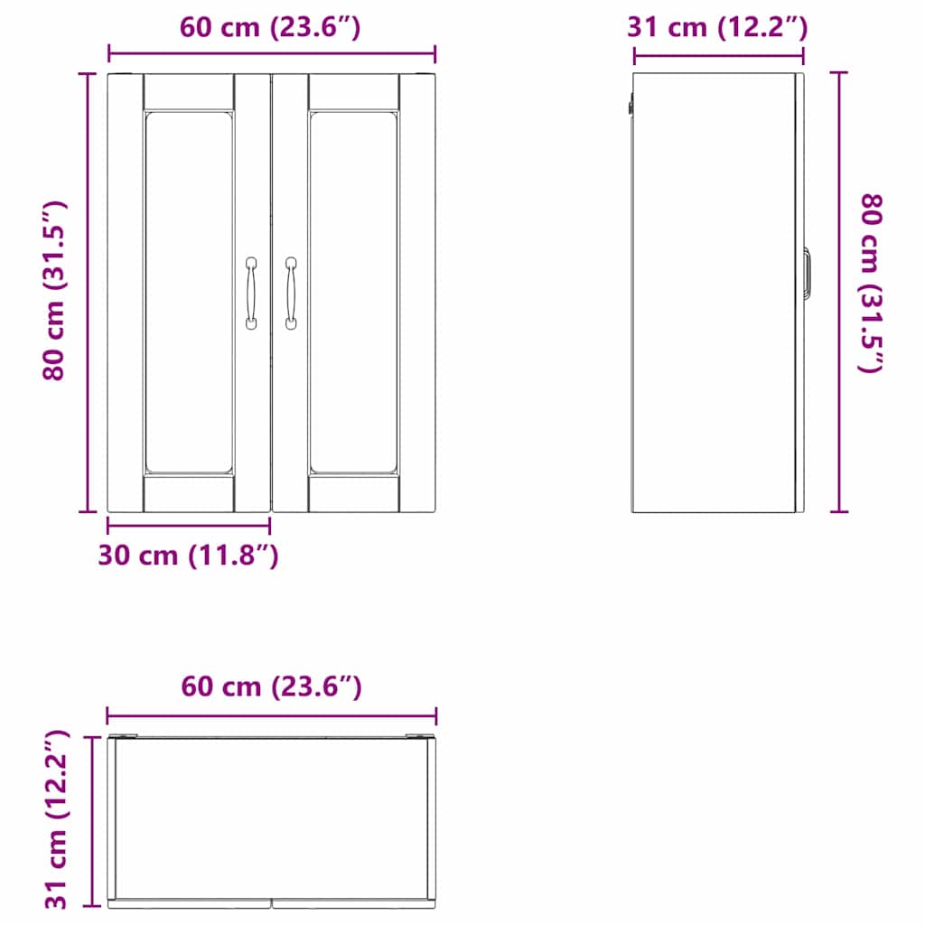 vidaXL Ντουλάπα Κουζίνας Μαύρο 60 x 31 x 80 εκ. Επεξεργασμένο ξύλο