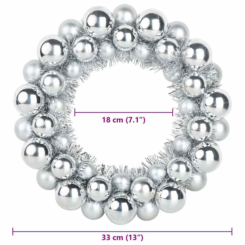 vidaXL Χριστουγεννιάτικα Στεφάνια Μπάλλας 2 pcs Ασημί 33 x 33 x 7 εκ.