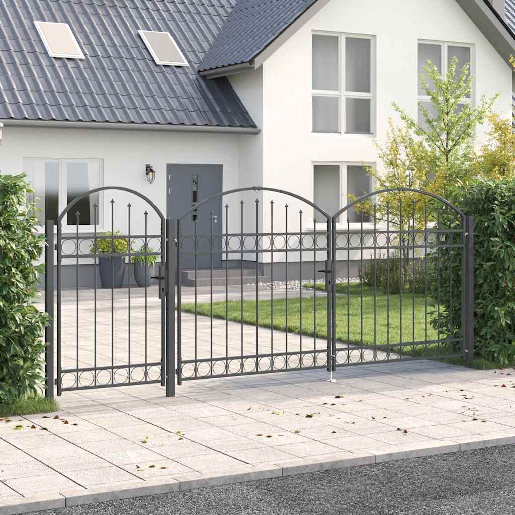 vidaXL Πύλη Κήπου με Καμπύλη Κορυφή Assen Γκρι 400 x 100 cm Ατσάλι