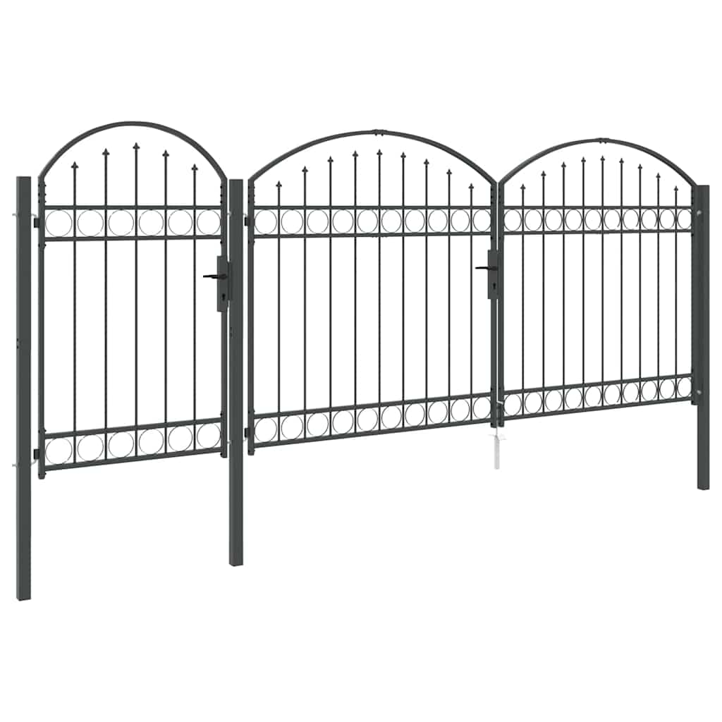 vidaXL Πύλη Κήπου με Καμπύλη Κορυφή Assen Γκρι 400 x 100 cm Ατσάλι