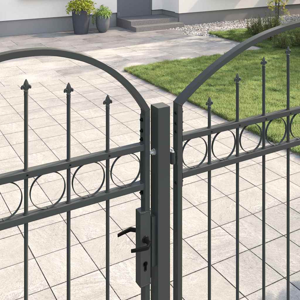 vidaXL Πύλη Κήπου με Καμπύλη Κορυφή Assen Γκρι 400 x 125 cm Ατσάλι