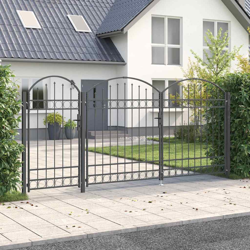vidaXL Πύλη Κήπου με Καμπύλη Κορυφή Assen Γκρι 400 x 125 cm Ατσάλι