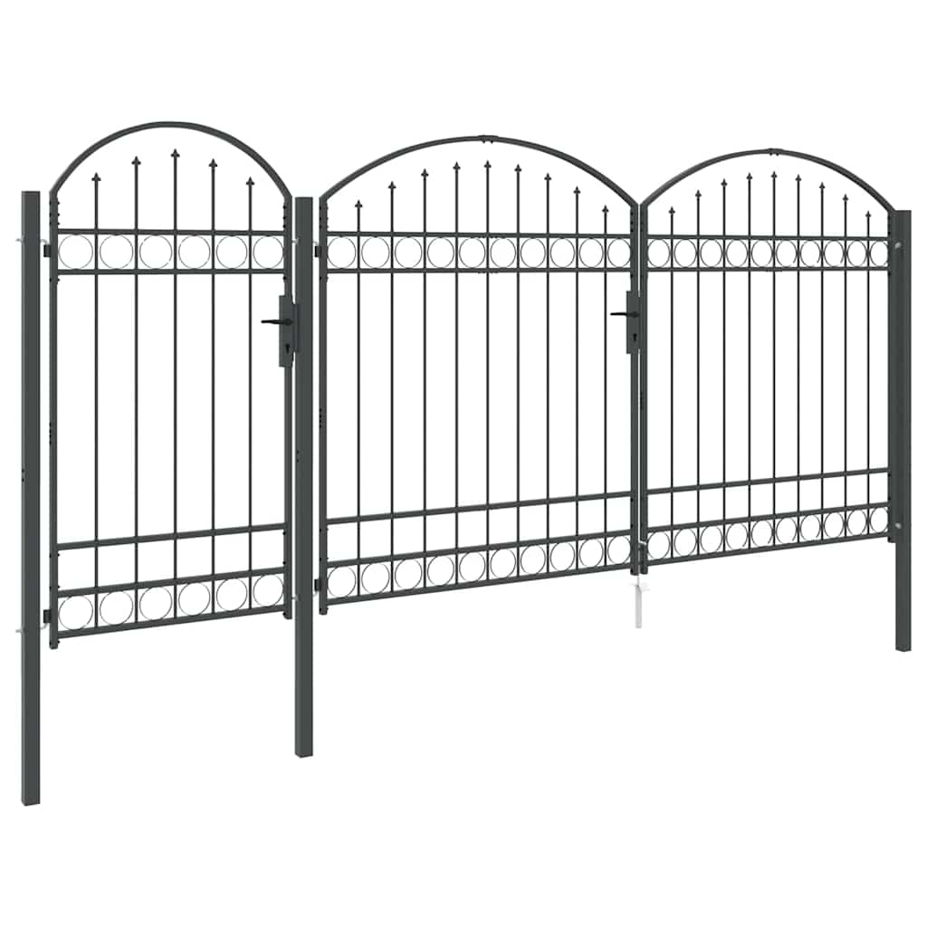 vidaXL Πύλη Κήπου με Καμπύλη Κορυφή Assen Γκρι 400 x 125 cm Ατσάλι