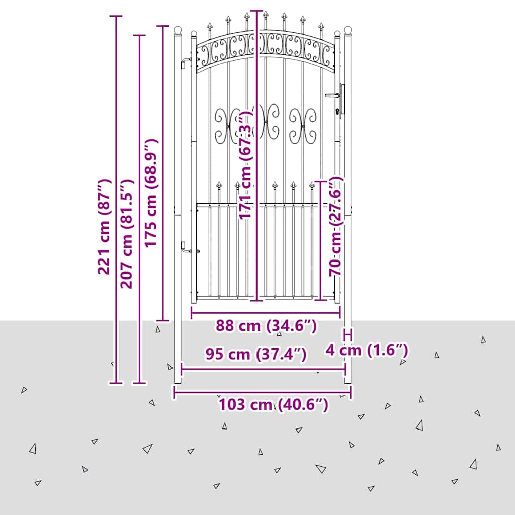 vidaXL Πύλη Φράχτη με Στρογγυλή Κορυφή Γκρι 103 x 175 cm Ατσάλι